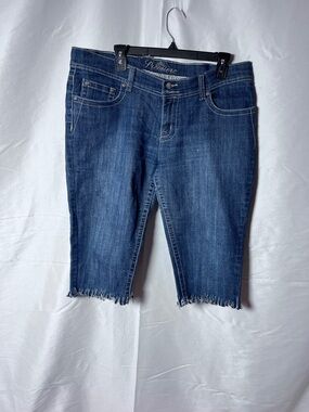 Premier Dark Blue Frayed Hem Cropped Jeans